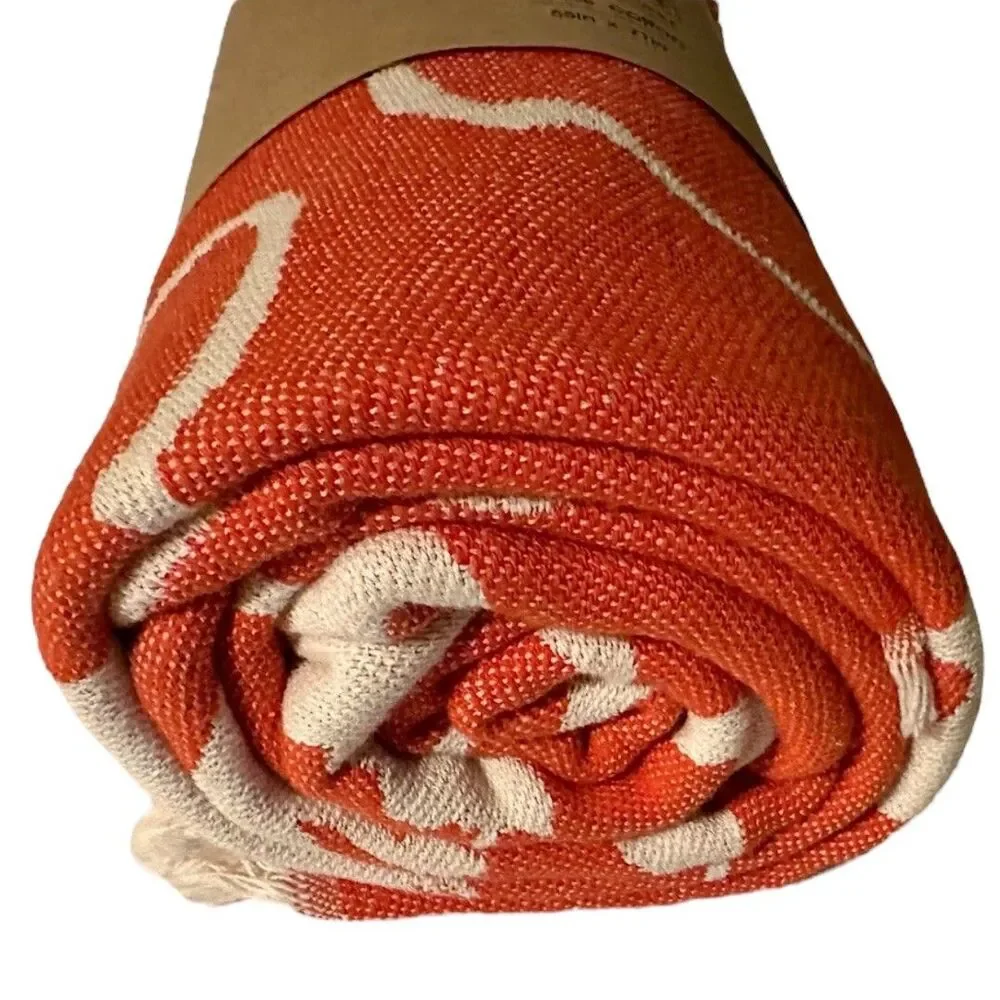NEW Barker Textiles Orange Luxury Oversized Throw Floral Print 55” x 71”